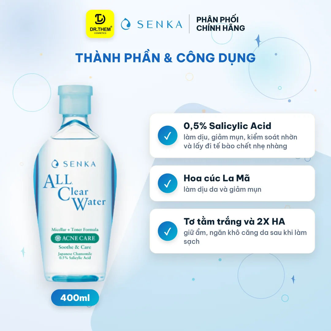 Nước Tẩy Trang Senka All Clear Water Acne Care Ngăn Ngừa Mụn 400ml 2