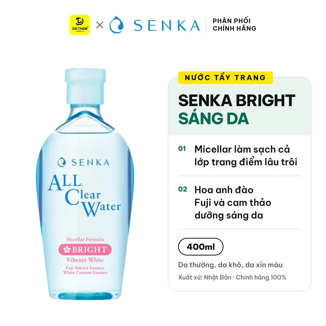Nước Tẩy Trang Senka All Clear Water Micellar Formula Bright Dưỡng Sáng Da 400ml