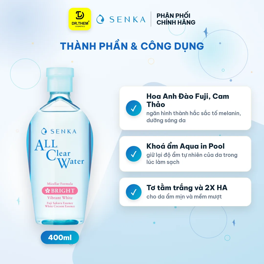 Nước Tẩy Trang Senka All Clear Water Micellar Formula Bright Dưỡng Sáng Da 400ml 2