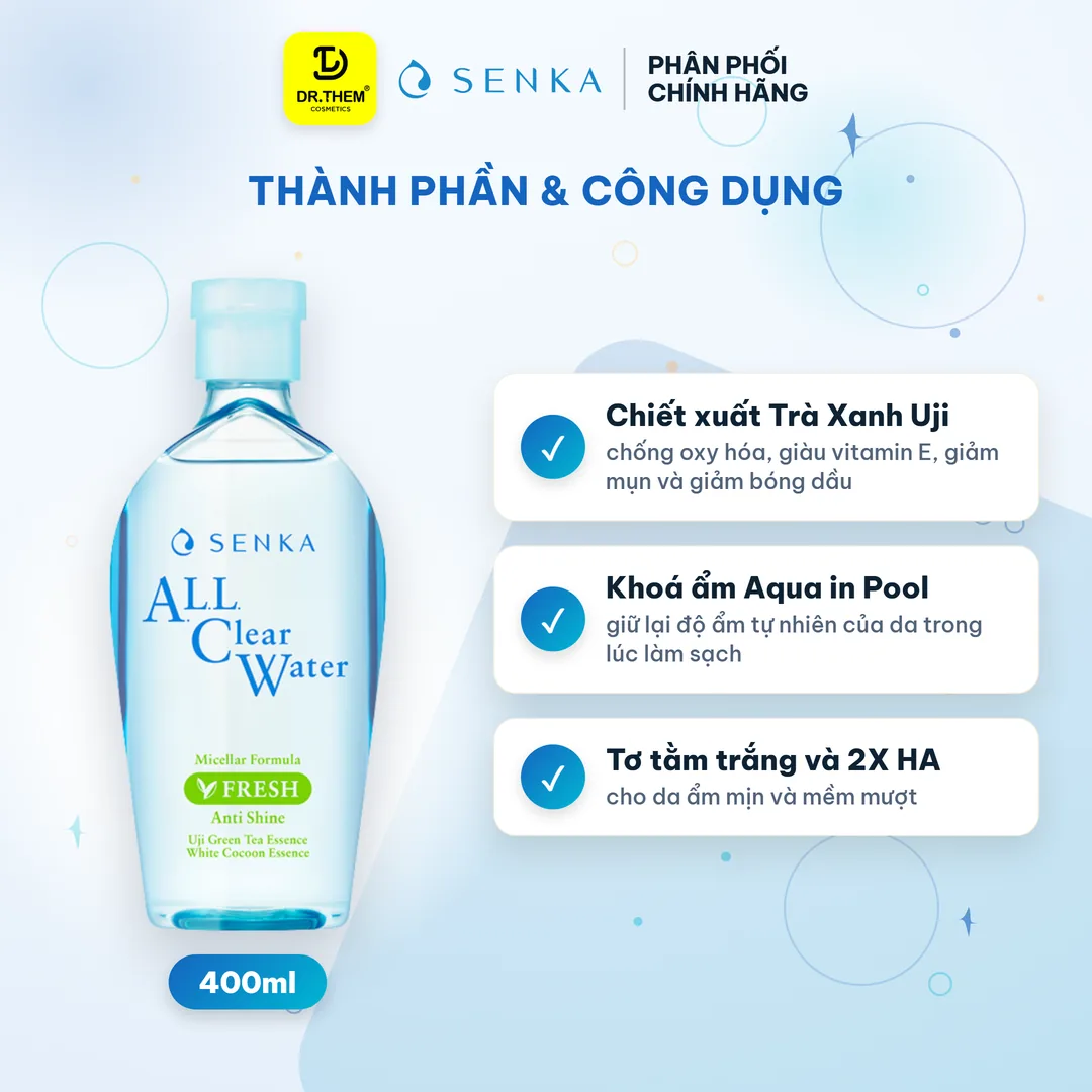 Nước Tẩy Trang Senka All Clear Water Micellar Formula Fresh Anti Shine Kiềm Dầu 400ml 2