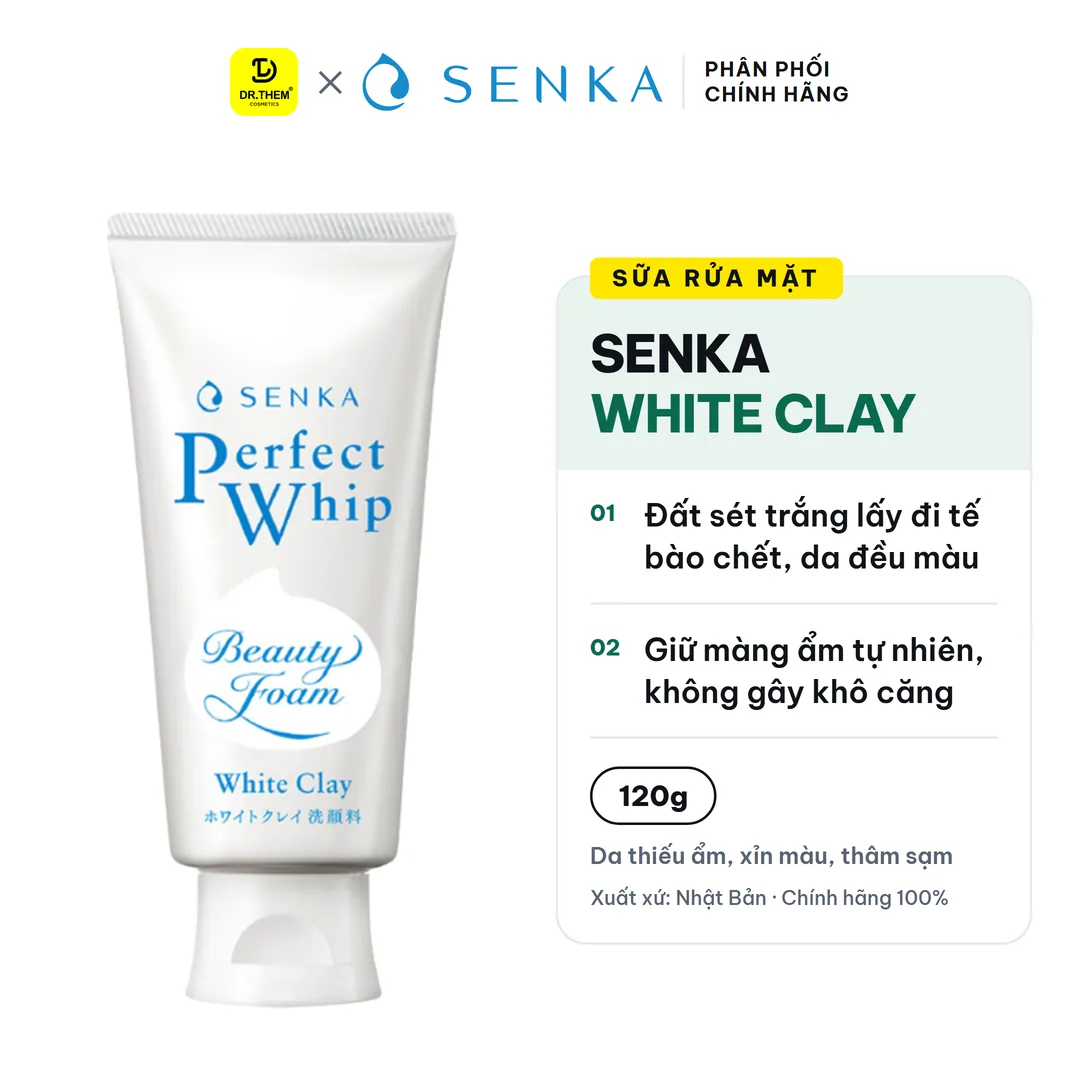 Sữa Rửa Mặt Senka Perfect White Clay Đất Sét Trắng Làm Đều Màu Da 120g