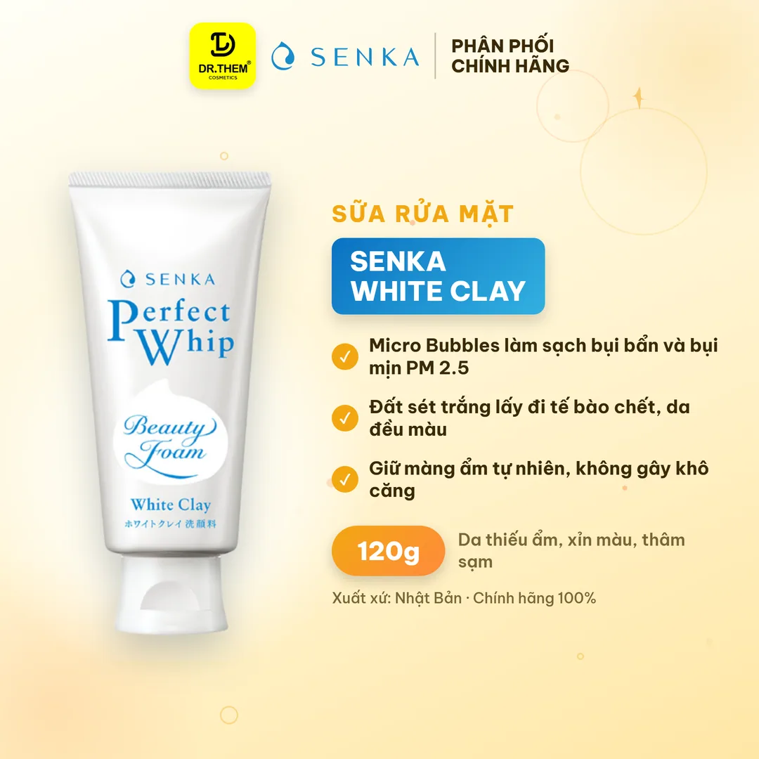 Sữa Rửa Mặt Senka Perfect White Clay Đất Sét Trắng Làm Đều Màu Da 120g