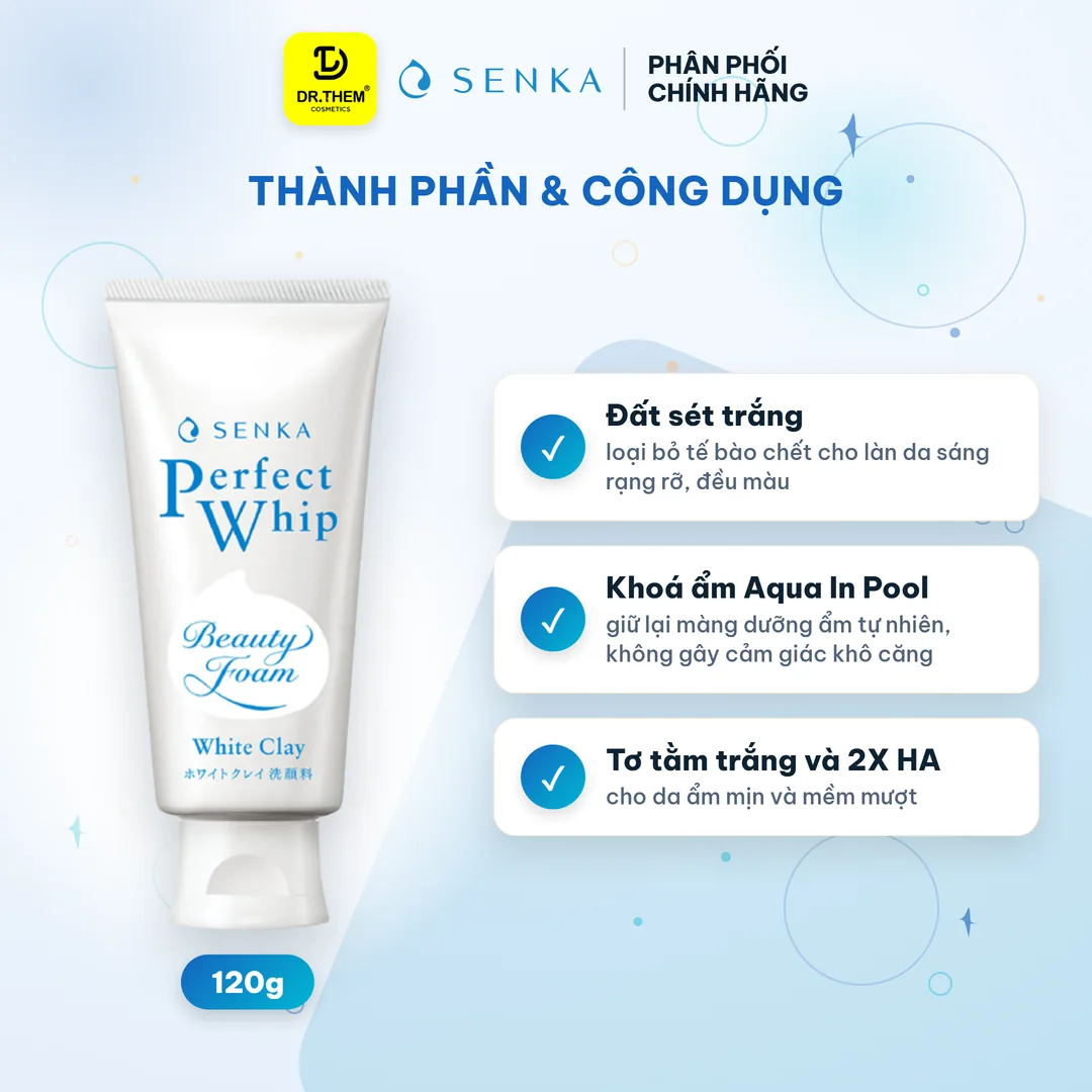 Sữa Rửa Mặt Senka Perfect White Clay Đất Sét Trắng Làm Đều Màu Da 120g 2
