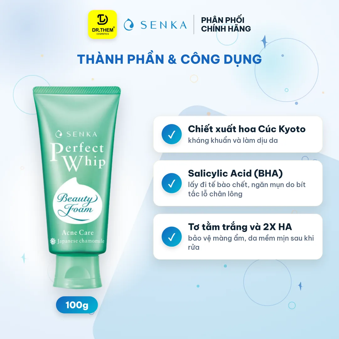 Sữa Rửa Mặt Senka Perfect Whip Acne Care Dành Cho Da Mụn 100g 2