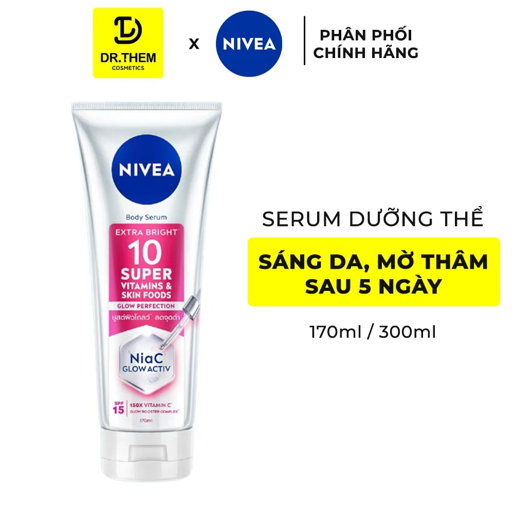 Serum Dưỡng Thể Nivea 10 Super Vitamins & Skin Foods Dưỡng Sáng Da Hỗ Trợ Mờ Thâm SPF15 Cho Mọi Loại Da 170ml 300ml