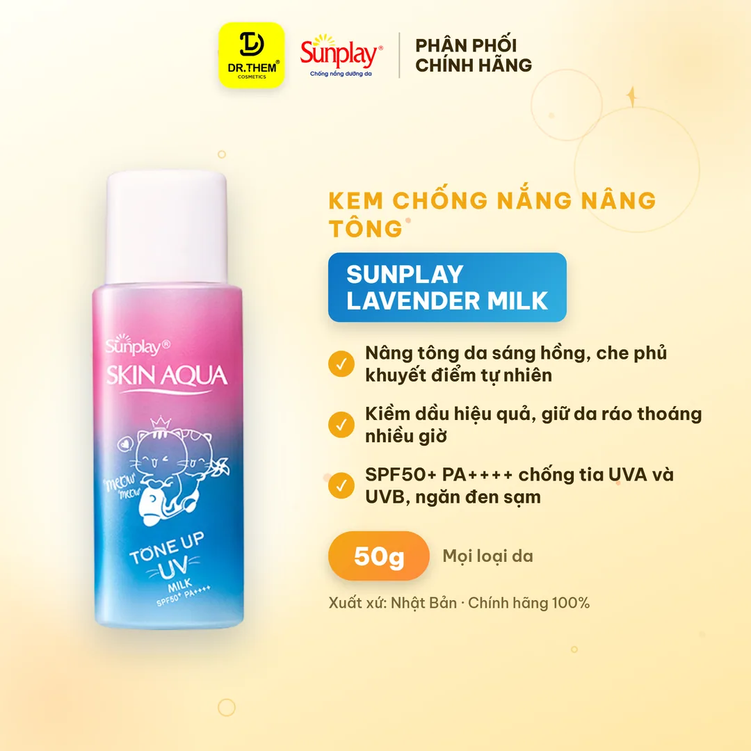 Kem Chống Nắng Sunplay Skin Aqua Tone Up UV Milk Lavender SPF50+ PA++++ Nâng Tông Kiềm Dầu 50g
