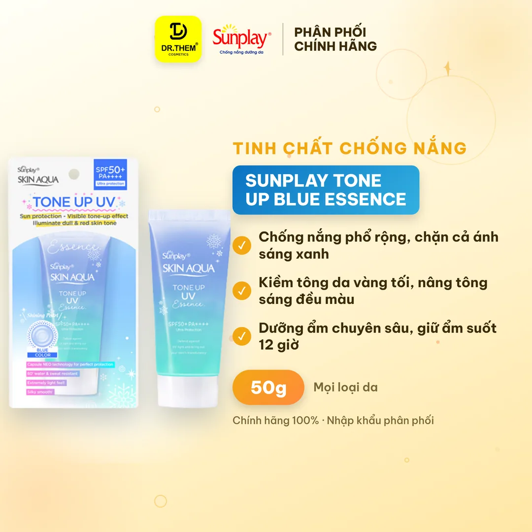 Tinh Chất Chống Nắng Sunplay Skin Aqua Tone Up UV Essence Blue Nâng Tông Kiềm Sắc Đỏ Dưỡng Ẩm 12H 50g