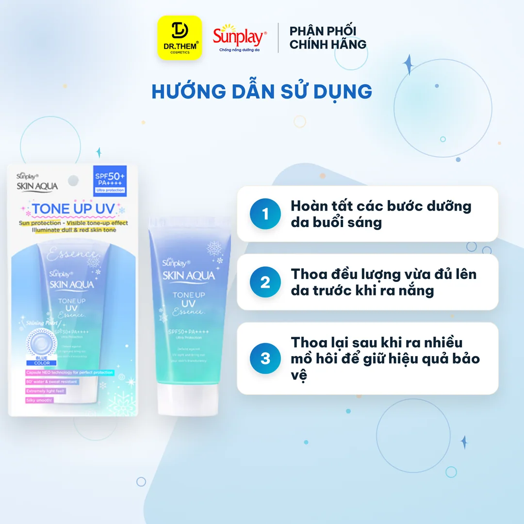 Tinh Chất Chống Nắng Sunplay Skin Aqua Tone Up UV Essence Blue Nâng Tông Kiềm Sắc Đỏ Dưỡng Ẩm 12H 50g 7