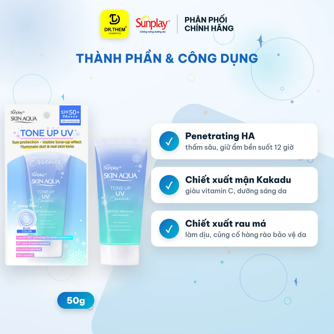 Tinh Chất Chống Nắng Sunplay Skin Aqua Tone Up UV Essence Blue Nâng Tông Kiềm Sắc Đỏ Dưỡng Ẩm 12H 50g 6