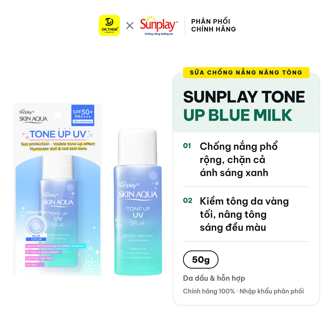 Sữa Chống Nắng Sunplay Skin Aqua Tone Up UV Milk Blue Nâng Tông Hiệu Chỉnh Sắc Da Kiểm Soát Dầu 12H 50g