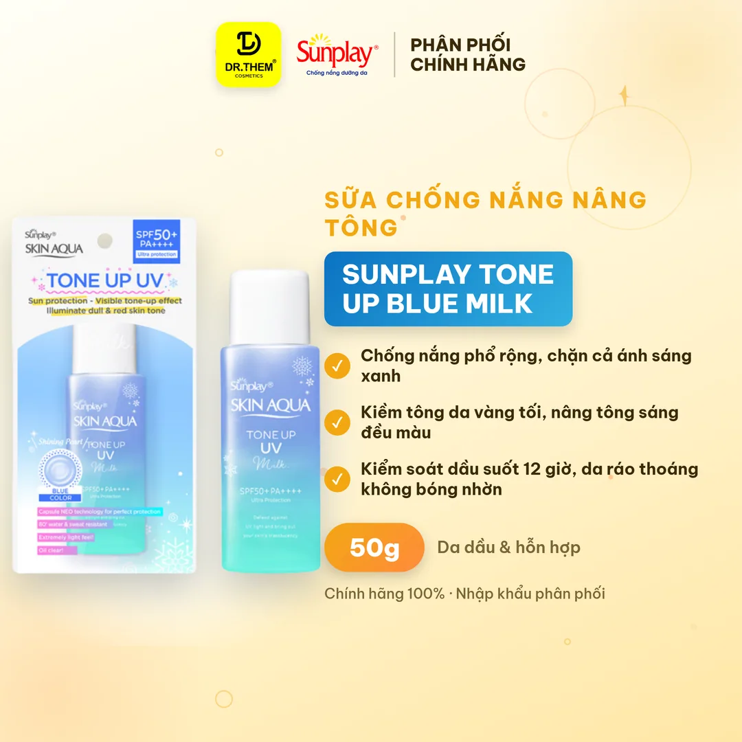 Sữa Chống Nắng Sunplay Skin Aqua Tone Up UV Milk Blue Nâng Tông Hiệu Chỉnh Sắc Da Kiểm Soát Dầu 12H 50g