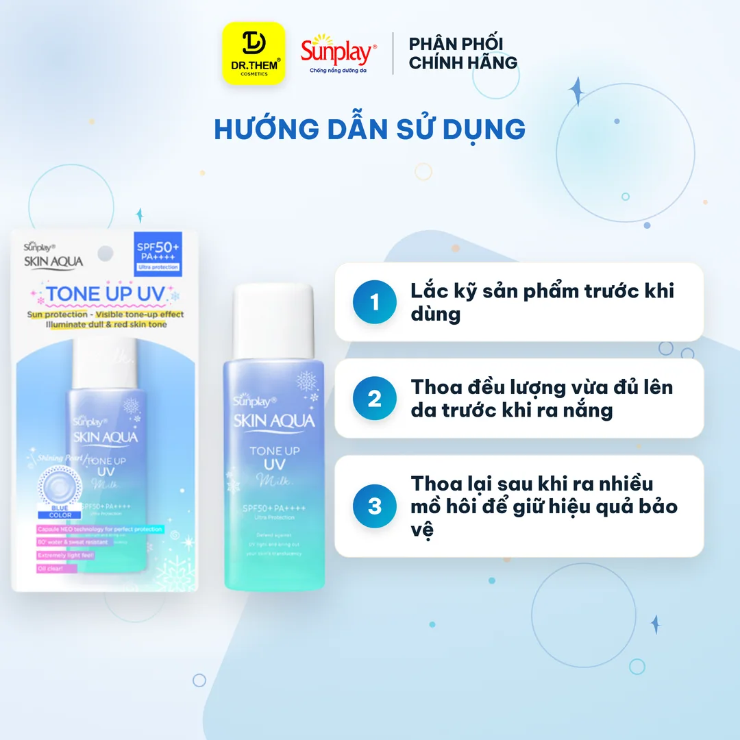 Sữa Chống Nắng Sunplay Skin Aqua Tone Up UV Milk Blue Nâng Tông Hiệu Chỉnh Sắc Da Kiểm Soát Dầu 12H 50g 8