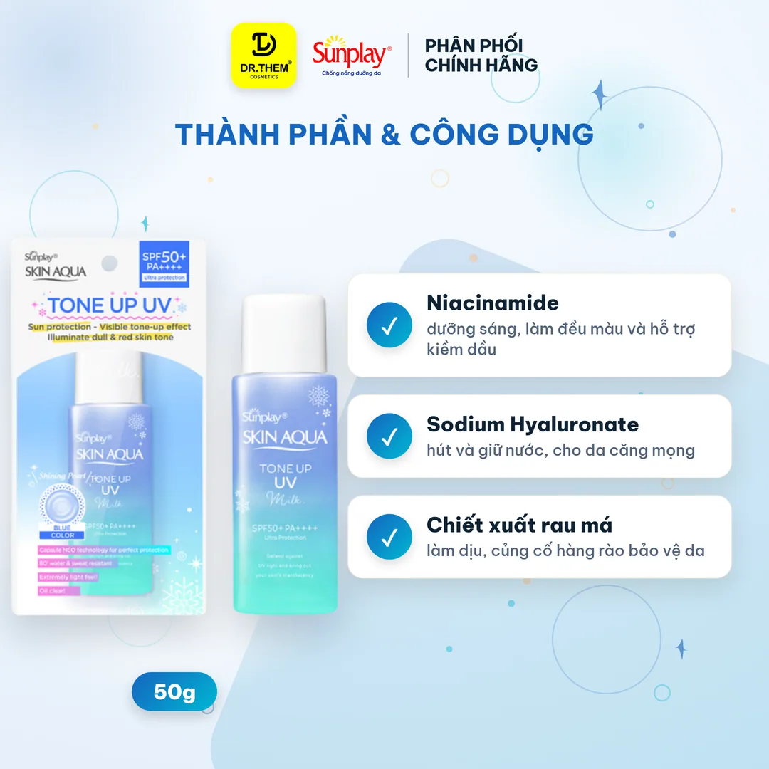 Sữa Chống Nắng Sunplay Skin Aqua Tone Up UV Milk Blue Nâng Tông Hiệu Chỉnh Sắc Da Kiểm Soát Dầu 12H 50g 7
