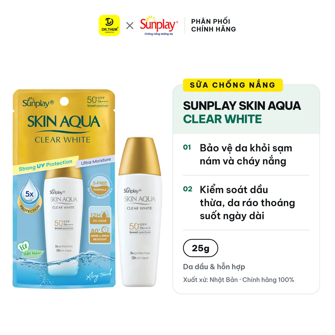 Sữa Chống Nắng Sunplay Skin Aqua Clear White SPF50+ PA++++ Dưỡng Sáng Kiềm Dầu 25g