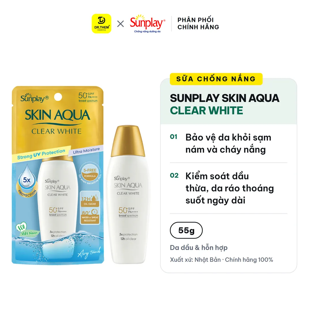 Sữa Chống Nắng Sunplay Skin Aqua Clear White SPF50+ PA++++ Dưỡng Sáng Kiềm Dầu 55g
