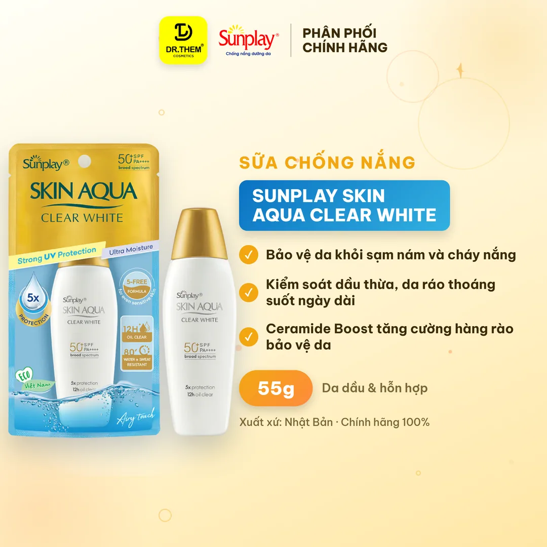 Sữa Chống Nắng Sunplay Skin Aqua Clear White SPF50+ PA++++ Dưỡng Sáng Kiềm Dầu 55g