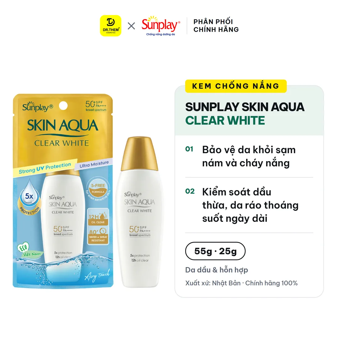 Sữa Chống Nắng Sunplay Skin Aqua Clear White SPF50+ PA++++ Dưỡng Da Sáng Mịn Kiềm Dầu 25g 55g
