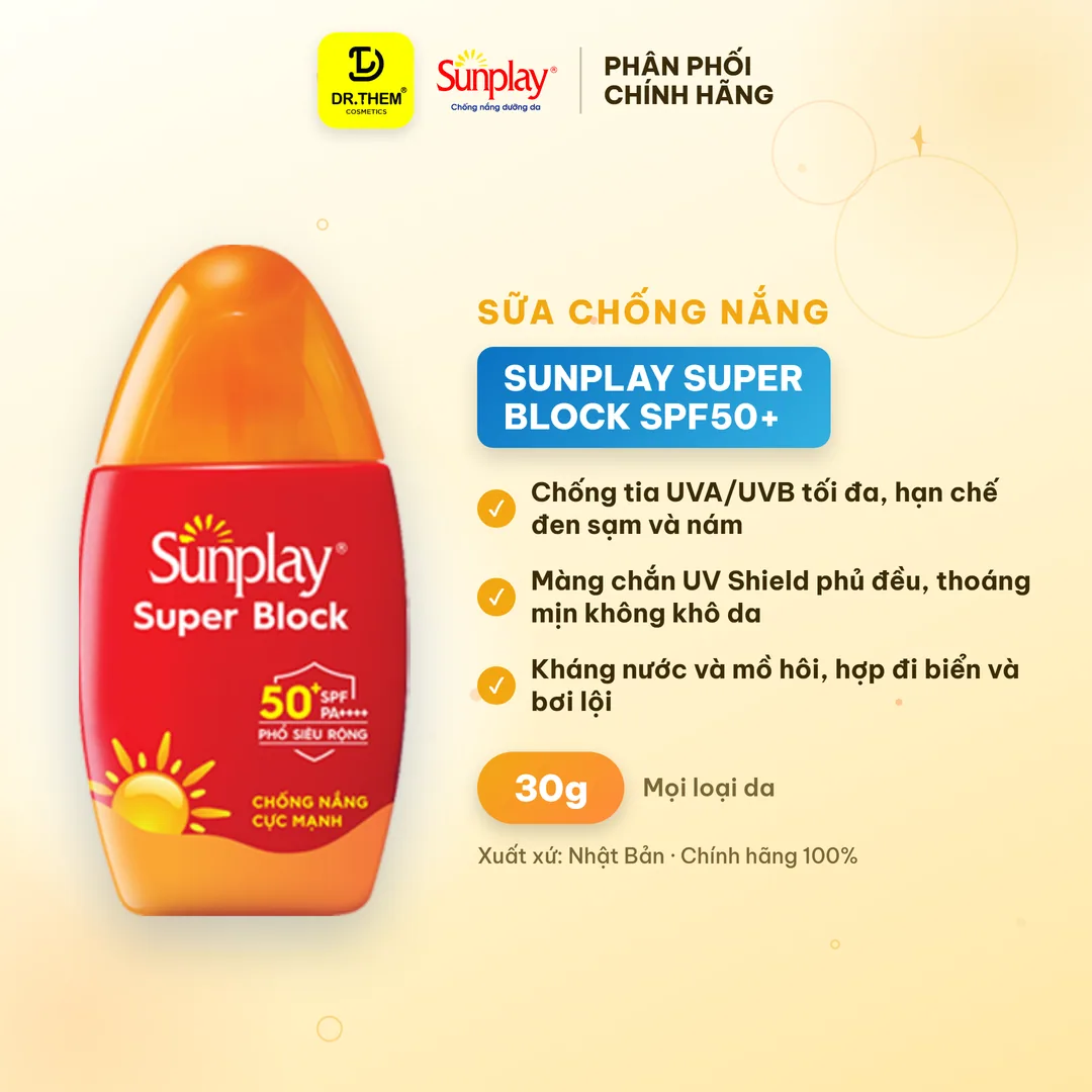 Sữa Chống Nắng Sunplay Super Block SPF50+ PA++++ Kháng Nước Bảo Vệ Vượt Trội 30g