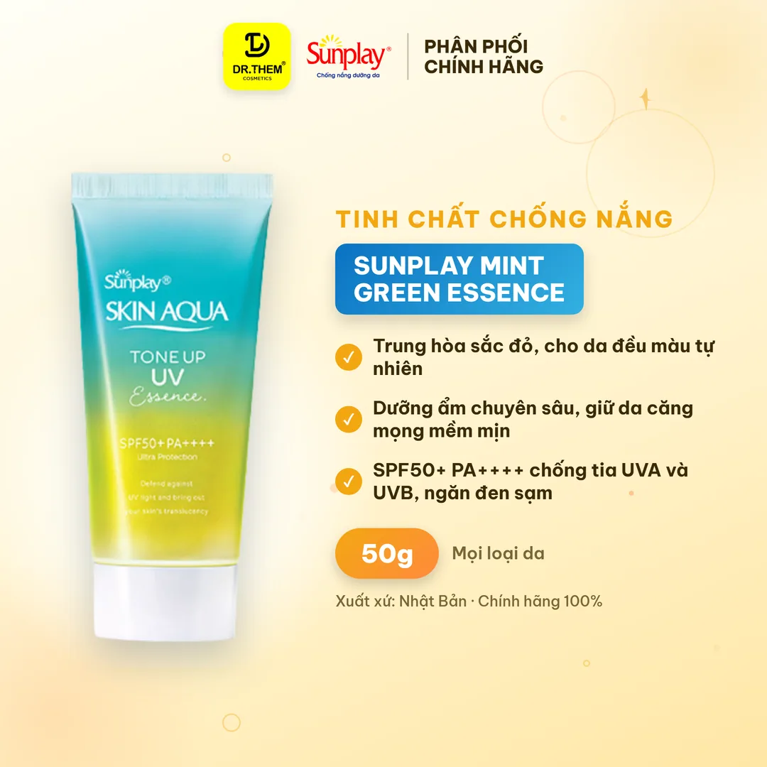 Tinh Chất Chống Nắng Sunplay Skin Aqua Tone Up UV Essence Mint Green SPF50+ PA++++ Trung Hòa Sắc Đỏ 50g