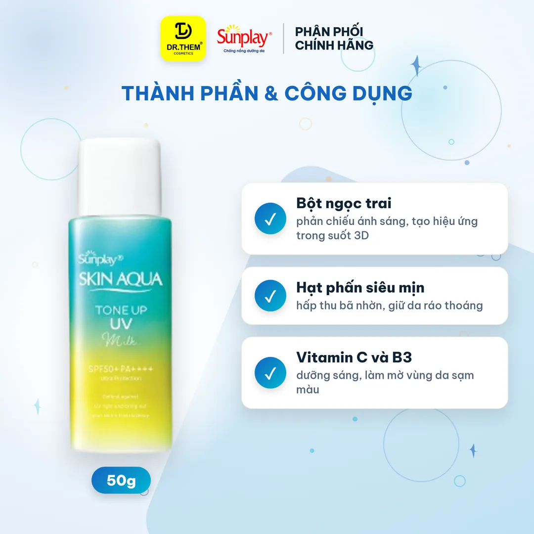 Kem Chống Nắng Sunplay Skin Aqua Tone Up UV Milk Mint Green SPF50+ PA++++ Trung Hòa Sắc Đỏ Kiềm Dầu 50g 2