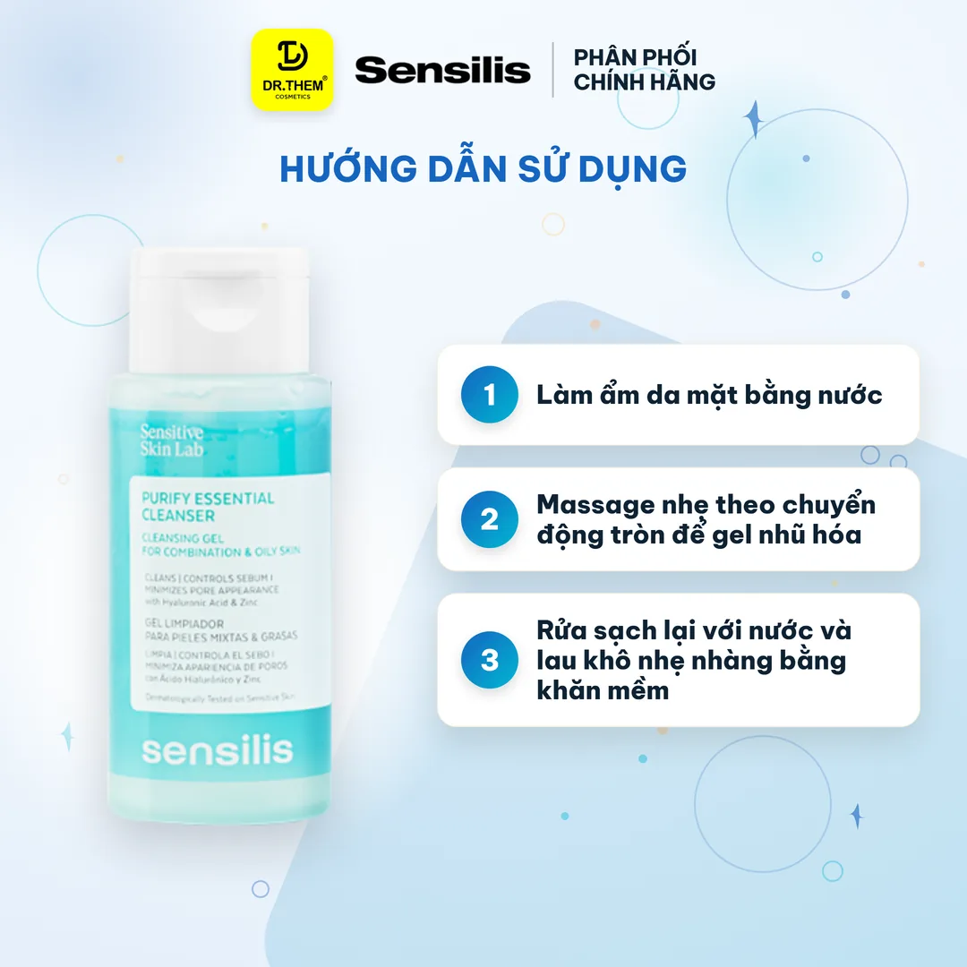 Gel Rửa Mặt Sensilis Purify Essential Cleanser Làm Sạch Sâu Kiểm Soát Nhờn Cho Da Dầu Mụn 100ml 3