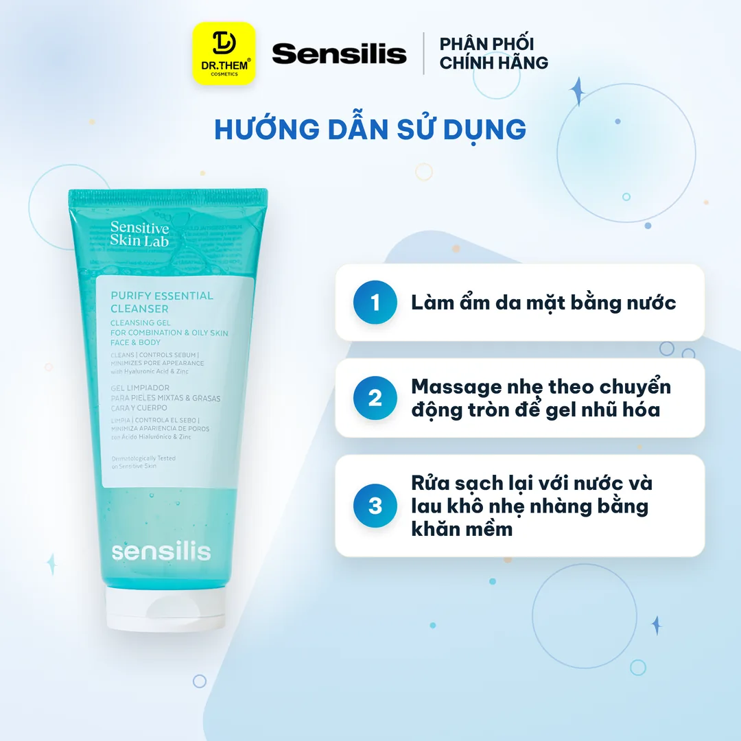 Gel Rửa Mặt Sensilis Purify Essential Cleanser Làm Sạch Sâu Kiểm Soát Nhờn Cho Da Dầu Mụn 200ml 3
