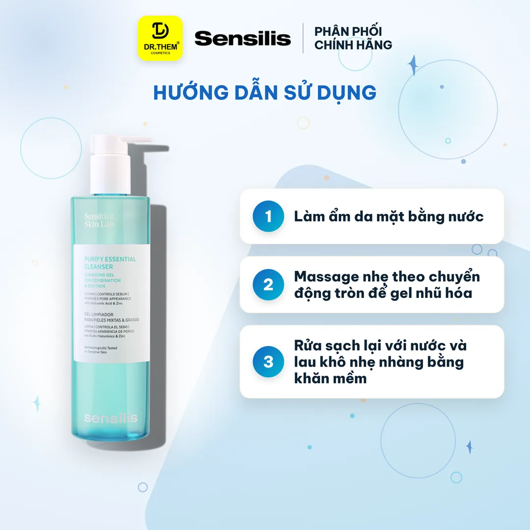 Gel Rửa Mặt Sensilis Purify Essential Cleanser Làm Sạch Sâu Kiểm Soát Nhờn Cho Da Dầu Mụn 400ml 3