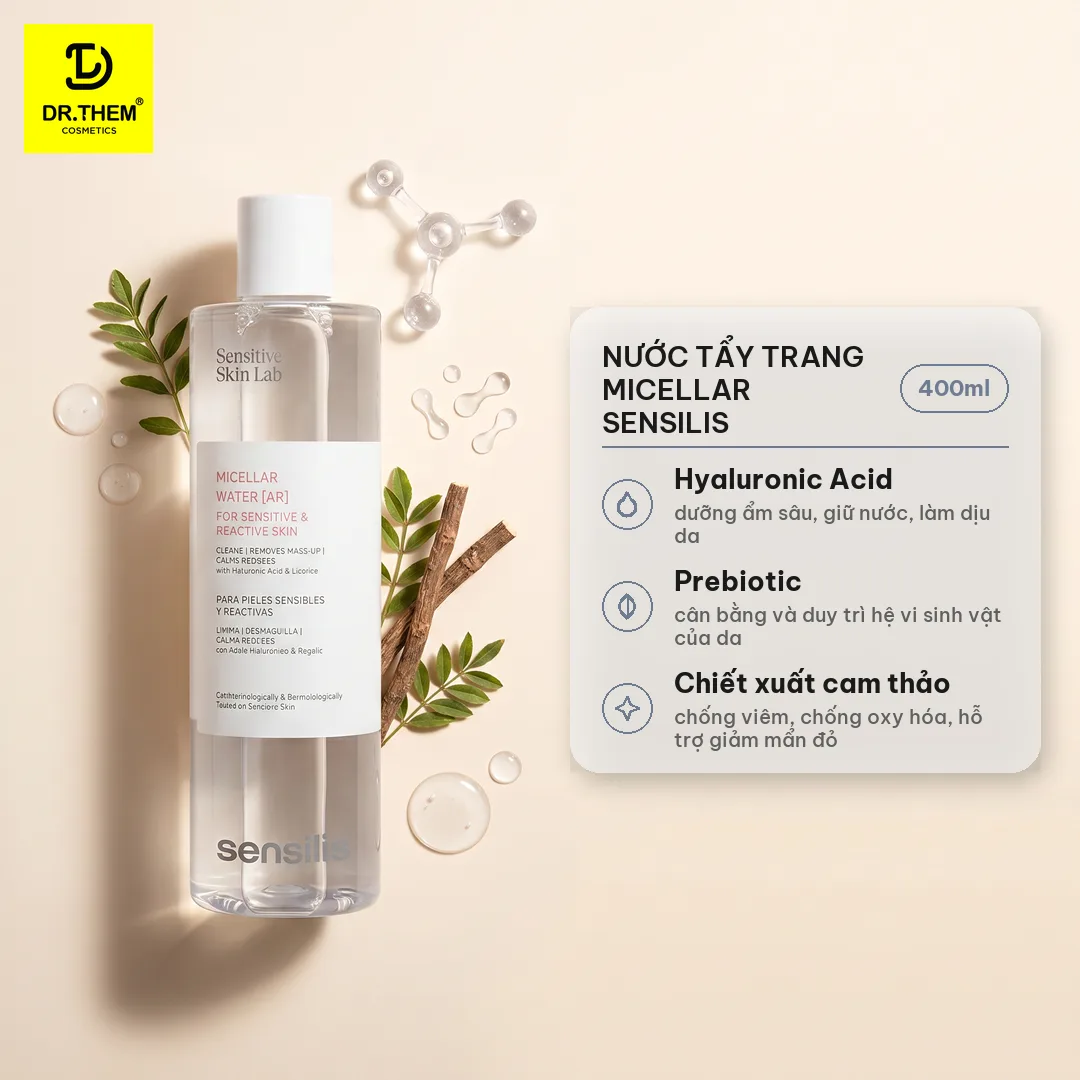 Nước Tẩy Trang Sensilis Micellar Water AR Làm Sạch Dịu Nhẹ Giảm Mẩn Đỏ Cho Da Nhạy Cảm 400ml 2