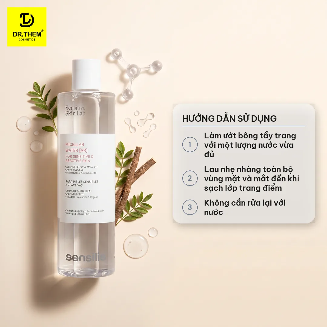 Nước Tẩy Trang Sensilis Micellar Water AR Làm Sạch Dịu Nhẹ Giảm Mẩn Đỏ Cho Da Nhạy Cảm 400ml 3