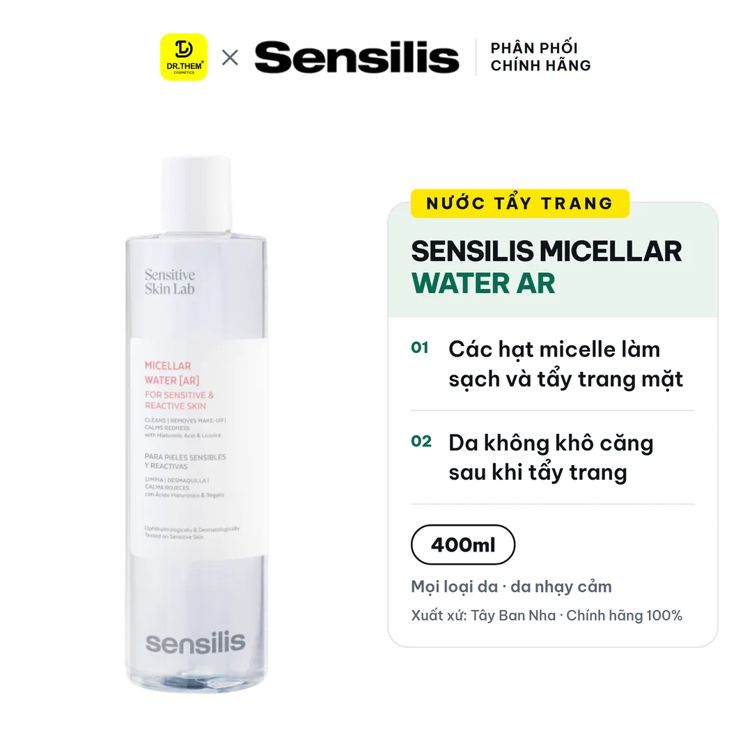 Nước Tẩy Trang Sensilis Micellar Water AR Làm Sạch Dịu Nhẹ Giảm Mẩn Đỏ Cho Da Nhạy Cảm 400ml