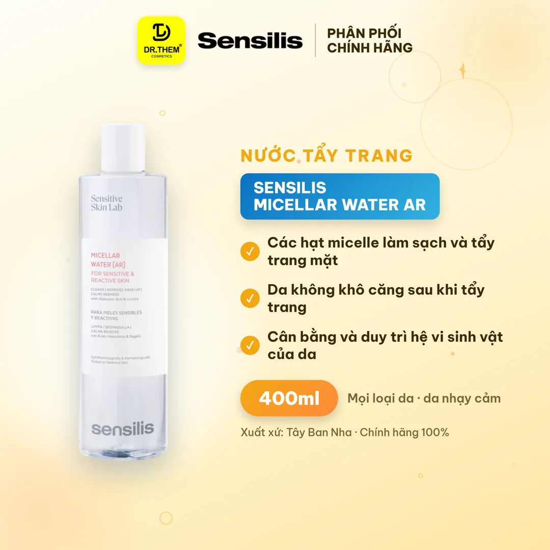 Nước Tẩy Trang Sensilis Micellar Water AR Làm Sạch Dịu Nhẹ Giảm Mẩn Đỏ Cho Da Nhạy Cảm 400ml