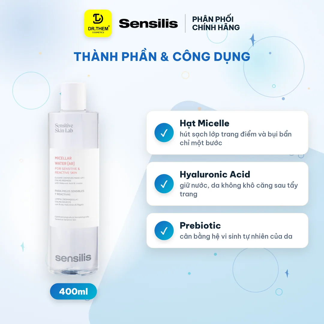 Nước Tẩy Trang Sensilis Micellar Water AR Làm Sạch Dịu Nhẹ Giảm Mẩn Đỏ Cho Da Nhạy Cảm 400ml 2