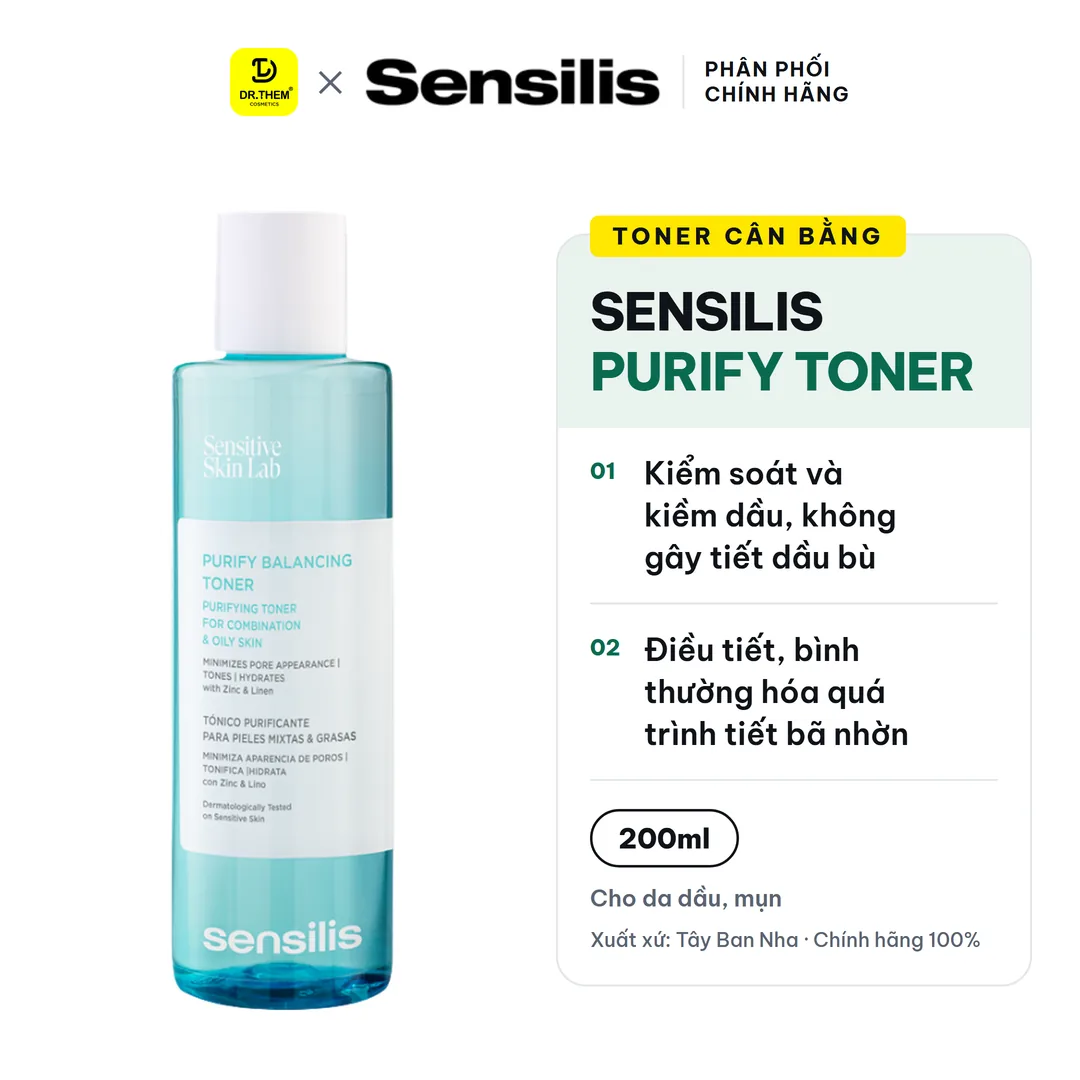 Toner Cân Bằng Sensilis Purify Balancing Toner Kiềm Dầu Se Khít Lỗ Chân Lông Cho Da Dầu Mụn 200ml