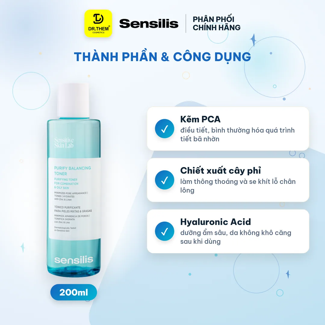 Toner Cân Bằng Sensilis Purify Balancing Toner Kiềm Dầu Se Khít Lỗ Chân Lông Cho Da Dầu Mụn 200ml 2