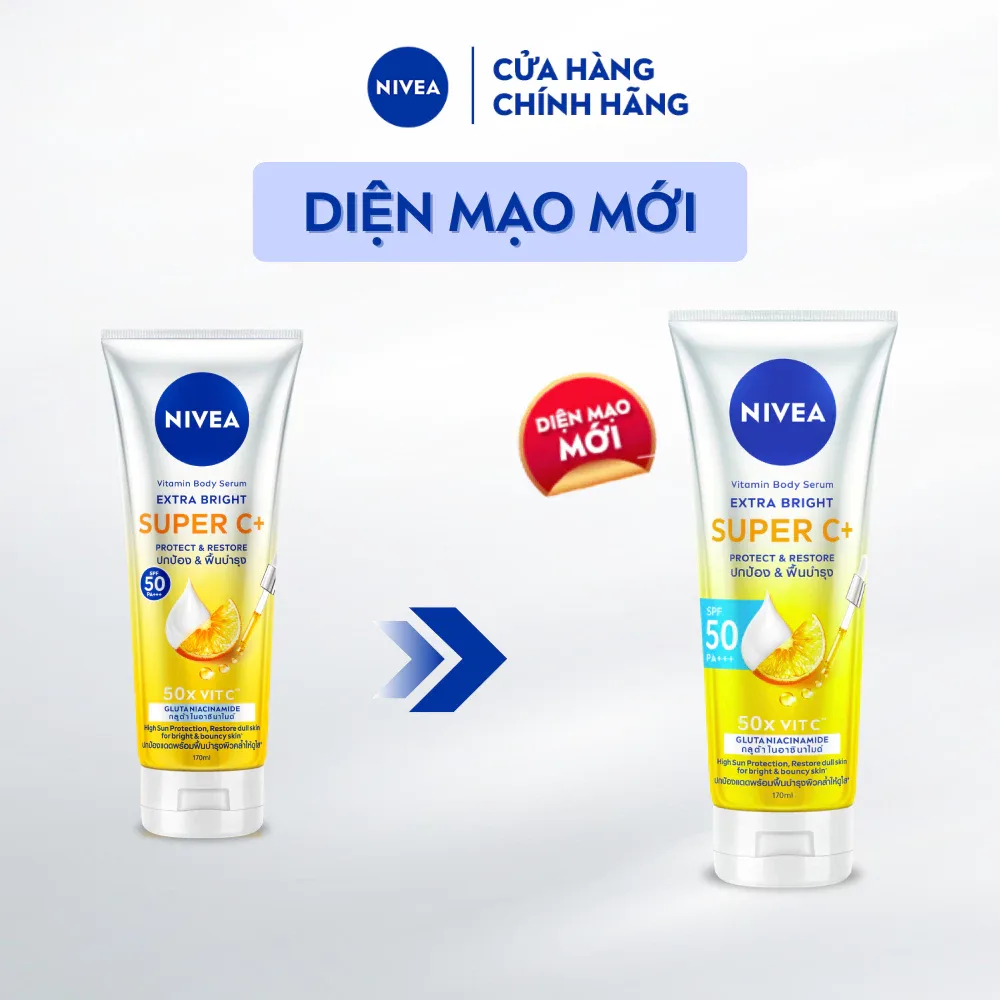 Sữa Dưỡng Thể Chống Nắng Nivea Vitamin Super C+ SPF50 PA+++ Dưỡng Sáng Ngừa Thâm Sạm Cho Toàn Thân 170ml/300ml 3