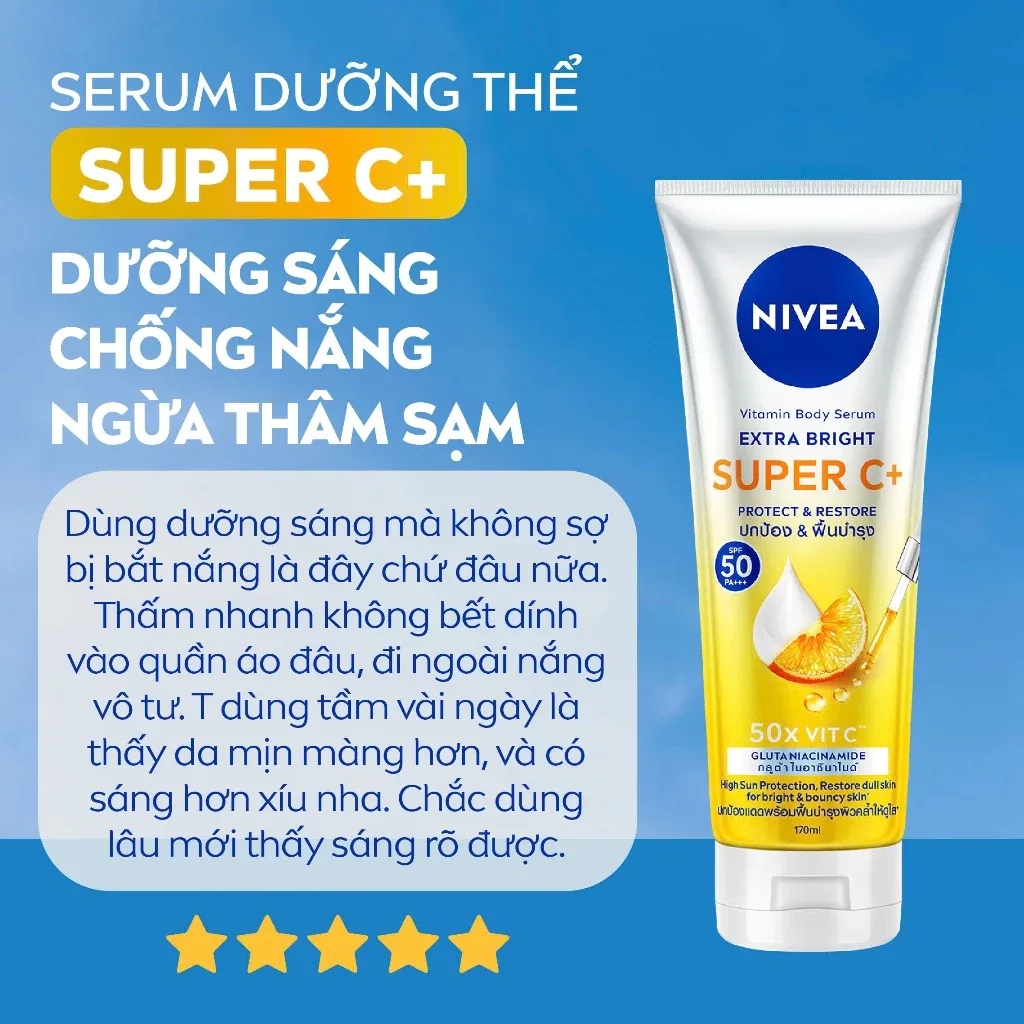 Sữa Dưỡng Thể Chống Nắng Nivea Vitamin Super C+ SPF50 PA+++ Dưỡng Sáng Ngừa Thâm Sạm Cho Toàn Thân 170ml/300ml 4