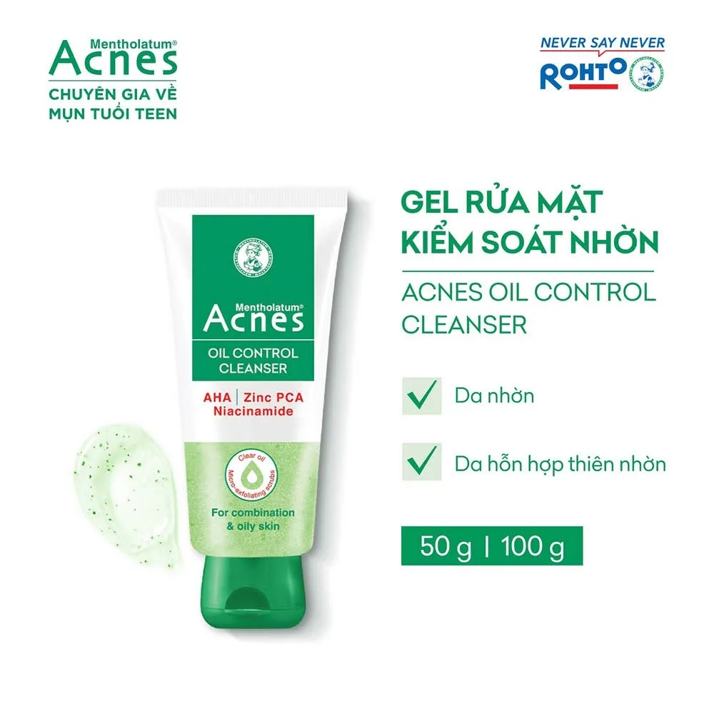 Sữa Rửa Mặt Acnes Oil Control Cleanser Gel Rửa Mặt Kiểm Soát Nhờn Ngăn Ngừa Mụn Cho Da Dầu Hỗn Hợp 50g/100g 3