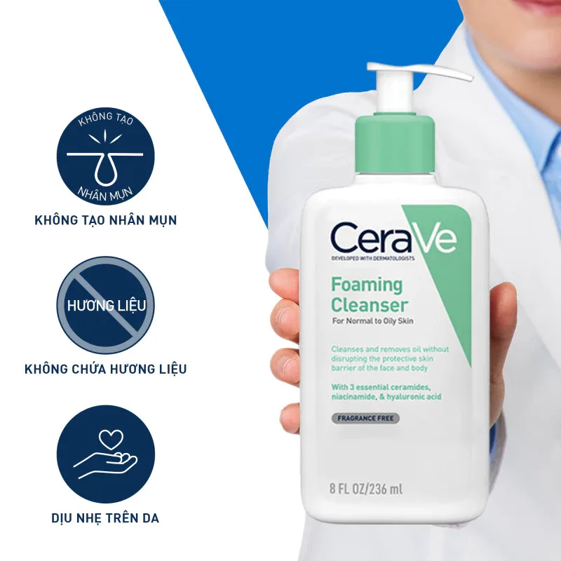 Sữa Rửa Mặt CeraVe Foaming Facial Cleanser Tạo Bọt Làm Sạch Sâu Kiềm Dầu Cho Da Thường Đến Da Dầu 88ml/236ml/473ml 3