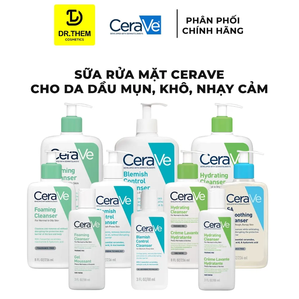 Sữa Rửa Mặt CeraVe Foaming Hydrating SA Smoothing Cleanser Làm Sạch Dịu Nhẹ Cho Mọi Loại Da 88ml 236ml 473ml