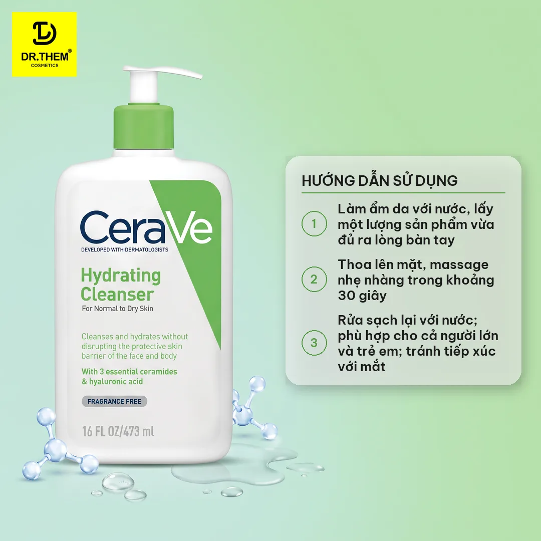 Sữa Rửa Mặt CeraVe Hydrating Cleanser Làm Sạch Dịu Nhẹ Cấp Ẩm Cho Da Thường Đến Da Khô 88ml/236ml/473ml 3