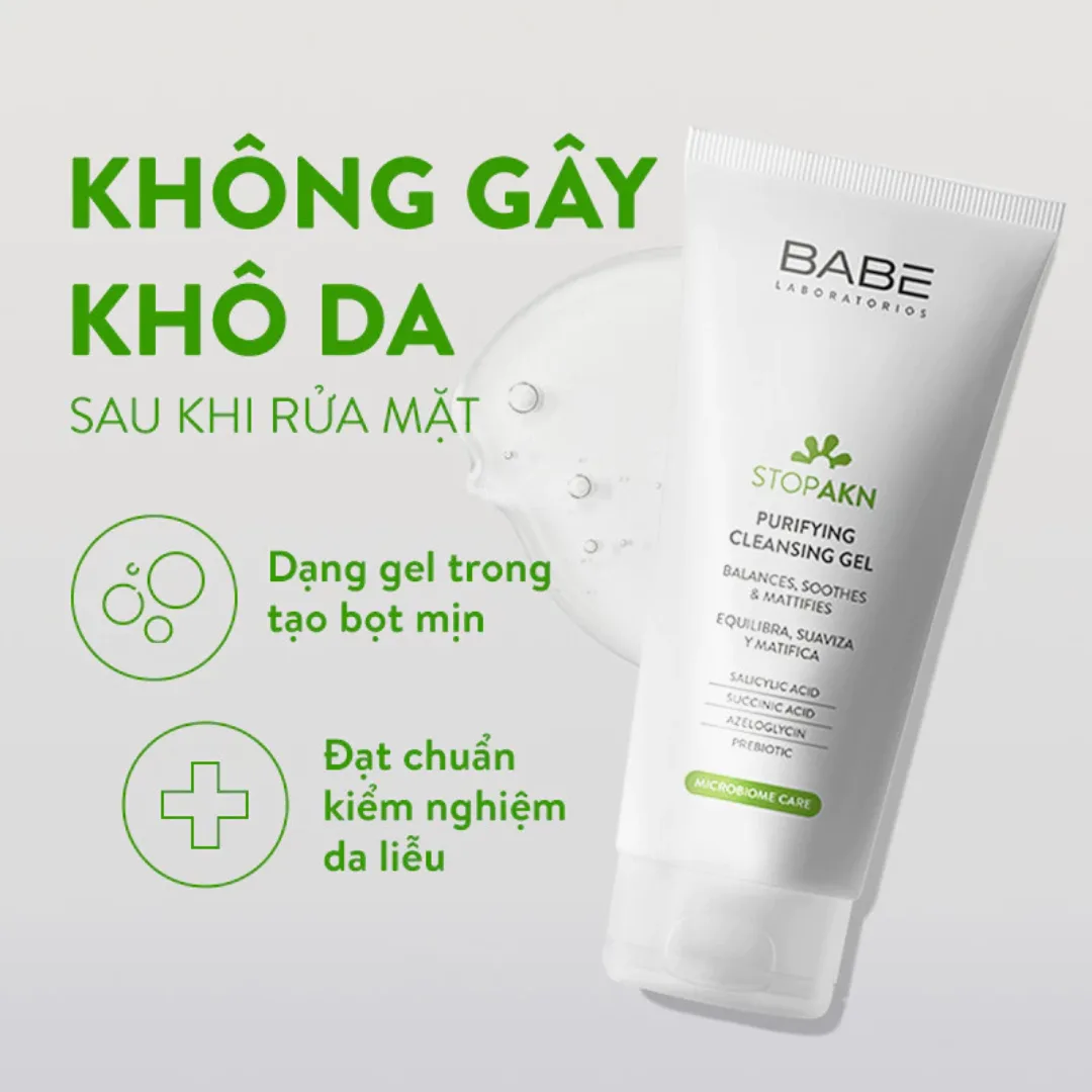 Sữa Rửa Mặt Laboratorios Babé Stop Akn Purifying Cleansing Gel Làm Sạch Sâu Cho Da Dầu Mụn 100ml 200ml 2