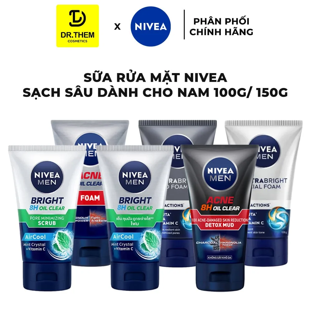 Sữa Rửa Mặt Nivea Men Làm Sạch Sâu Kiềm Dầu Hỗ Trợ Giảm Mụn Dưỡng Sáng Da Dành Cho Nam 100g/150g