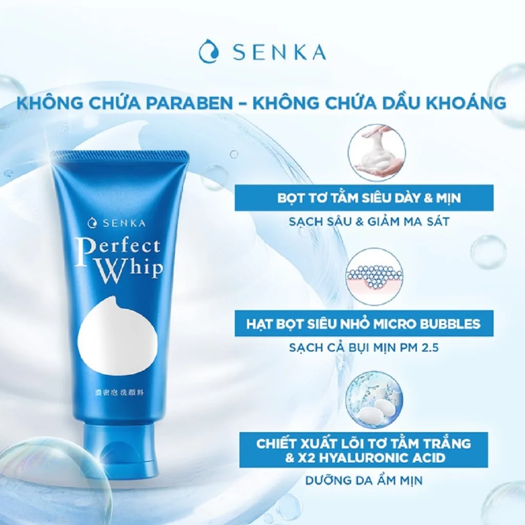 Sữa Rửa Mặt Senka Perfect Whip Facial Foam Wash Tạo Bọt Tơ Tằm Trắng Làm Sạch Sâu Dưỡng Ẩm 100g 120g 3