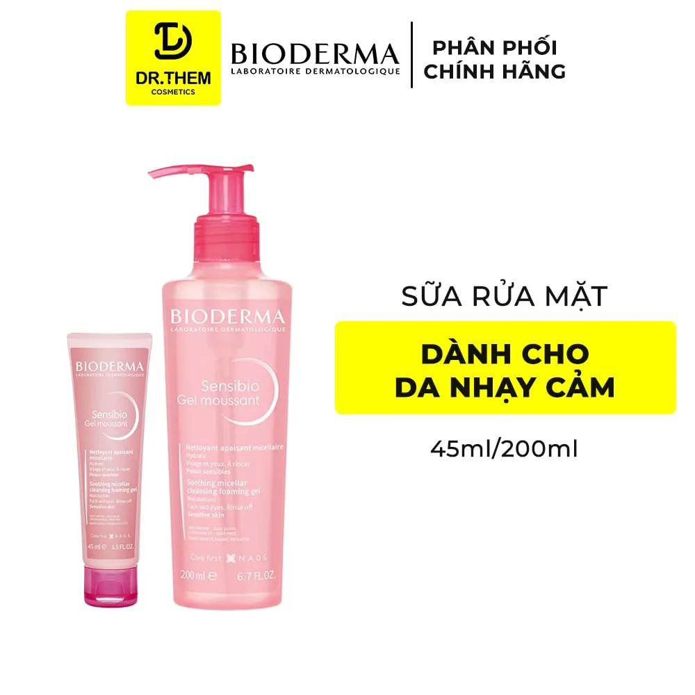 Sữa Rửa Mặt Tạo Bọt Bioderma Sensibio Gel Moussant Làm Sạch Dịu Nhẹ Cho Da Nhạy Cảm Và Da Thường 45ml 200ml
