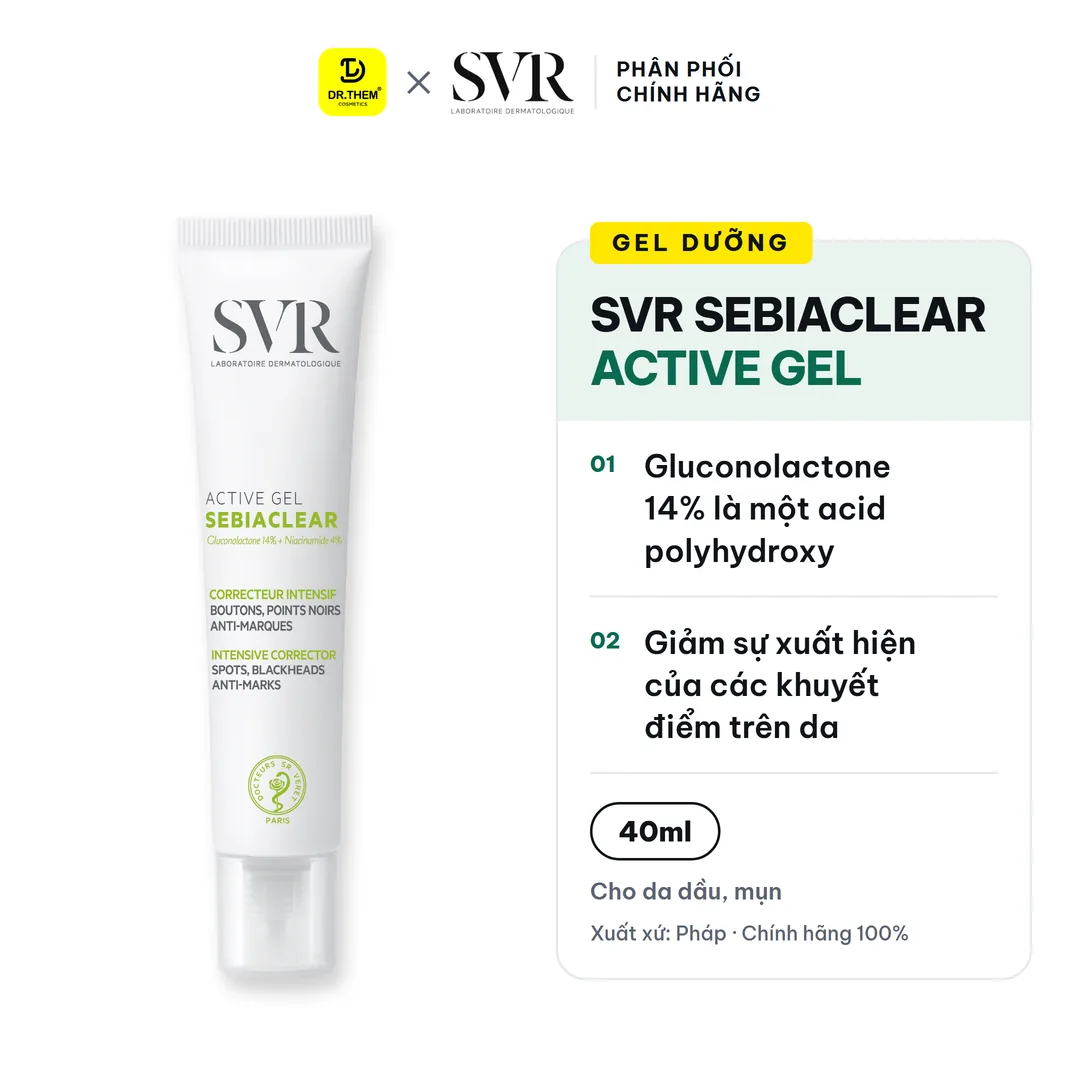 Gel Dưỡng SVR Sebiaclear Active Gel Hỗ Trợ Giảm Mụn Mờ Thâm Kiềm Dầu Cho Da Dầu Mụn Nhạy Cảm 40ml