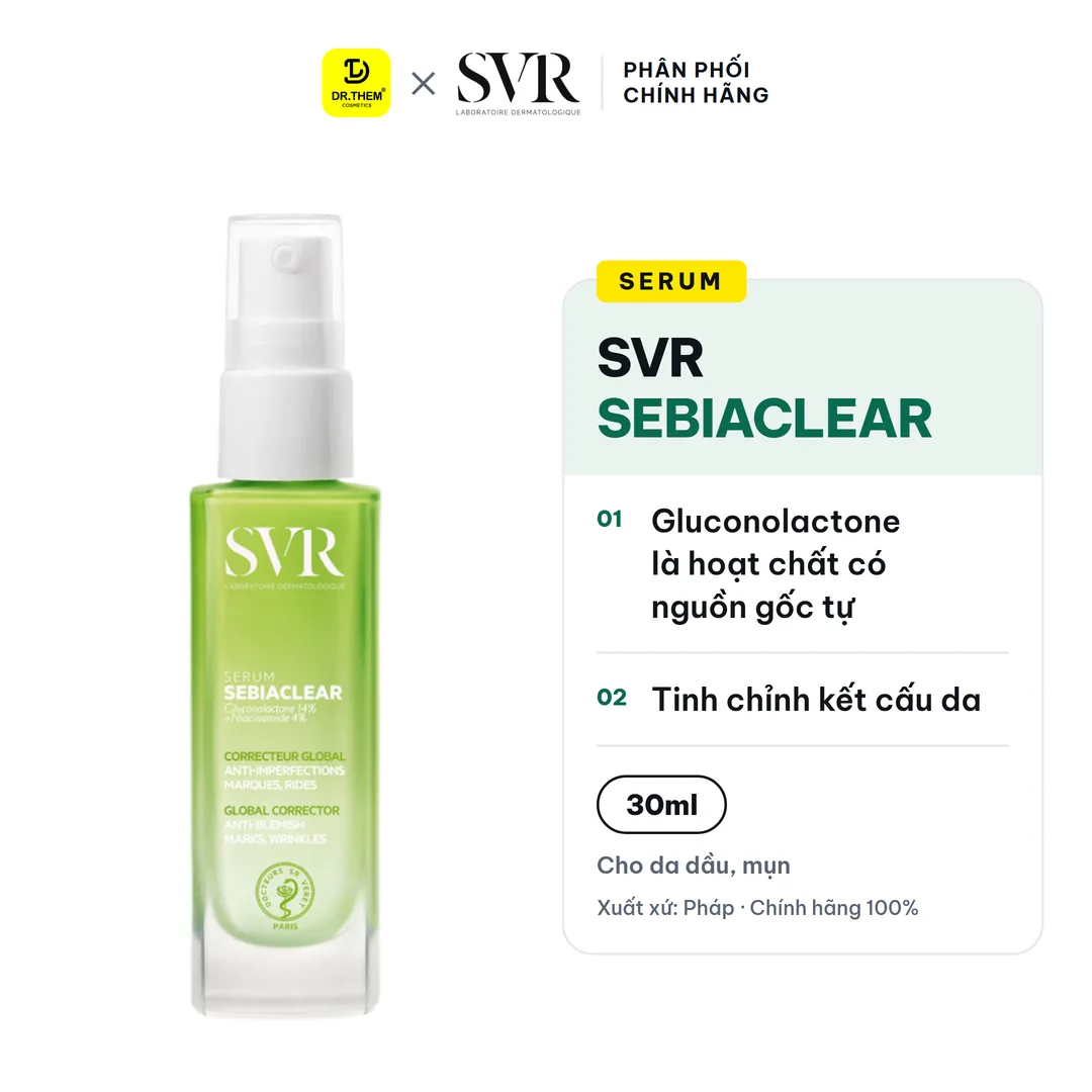 Serum SVR Sebiaclear Serum Hỗ Trợ Giảm Mụn Mờ Thâm Nám Làm Mềm Mịn Da Cho Da Dầu Mụn Nhạy Cảm 30ml