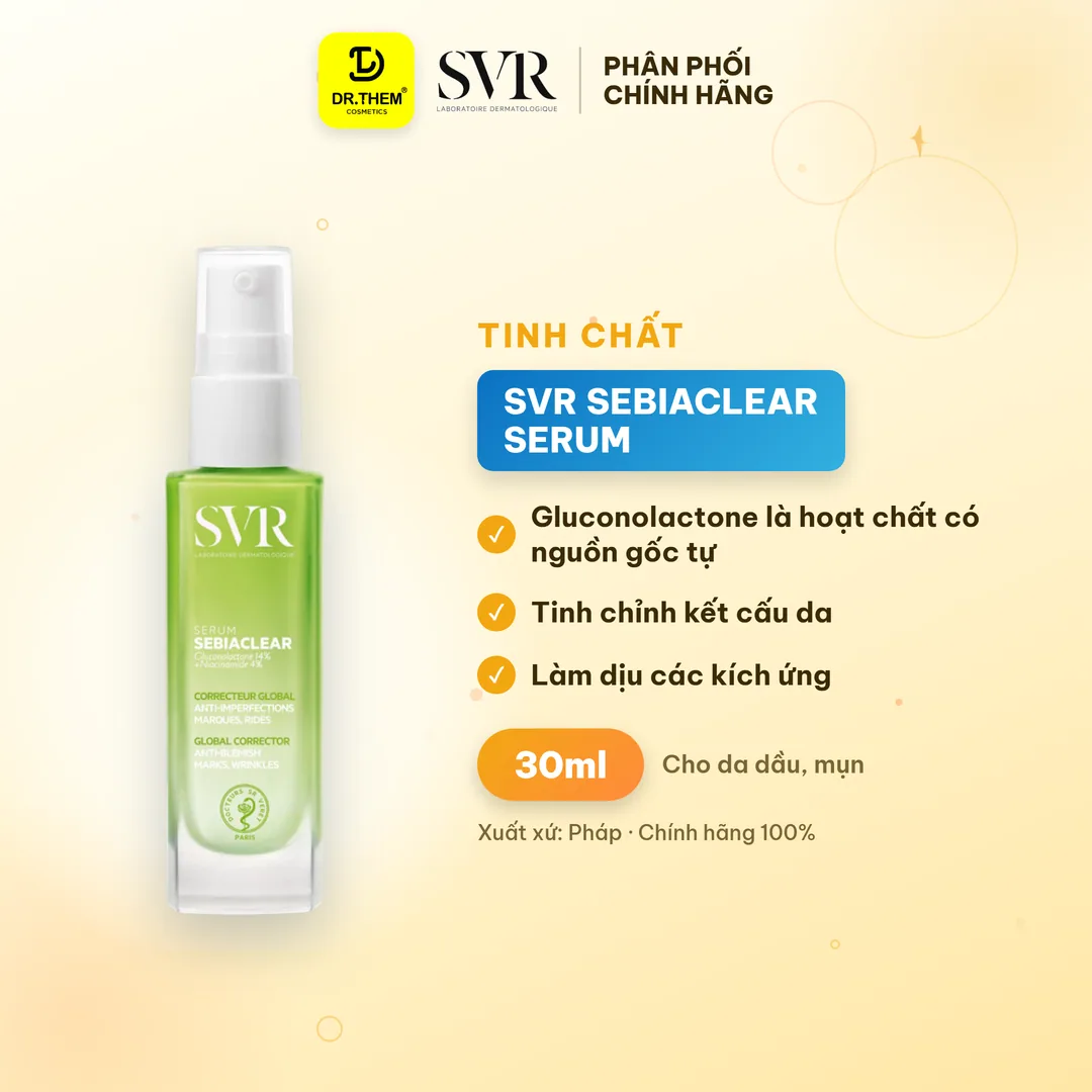 Serum SVR Sebiaclear Serum Hỗ Trợ Giảm Mụn Mờ Thâm Nám Làm Mềm Mịn Da Cho Da Dầu Mụn Nhạy Cảm 30ml