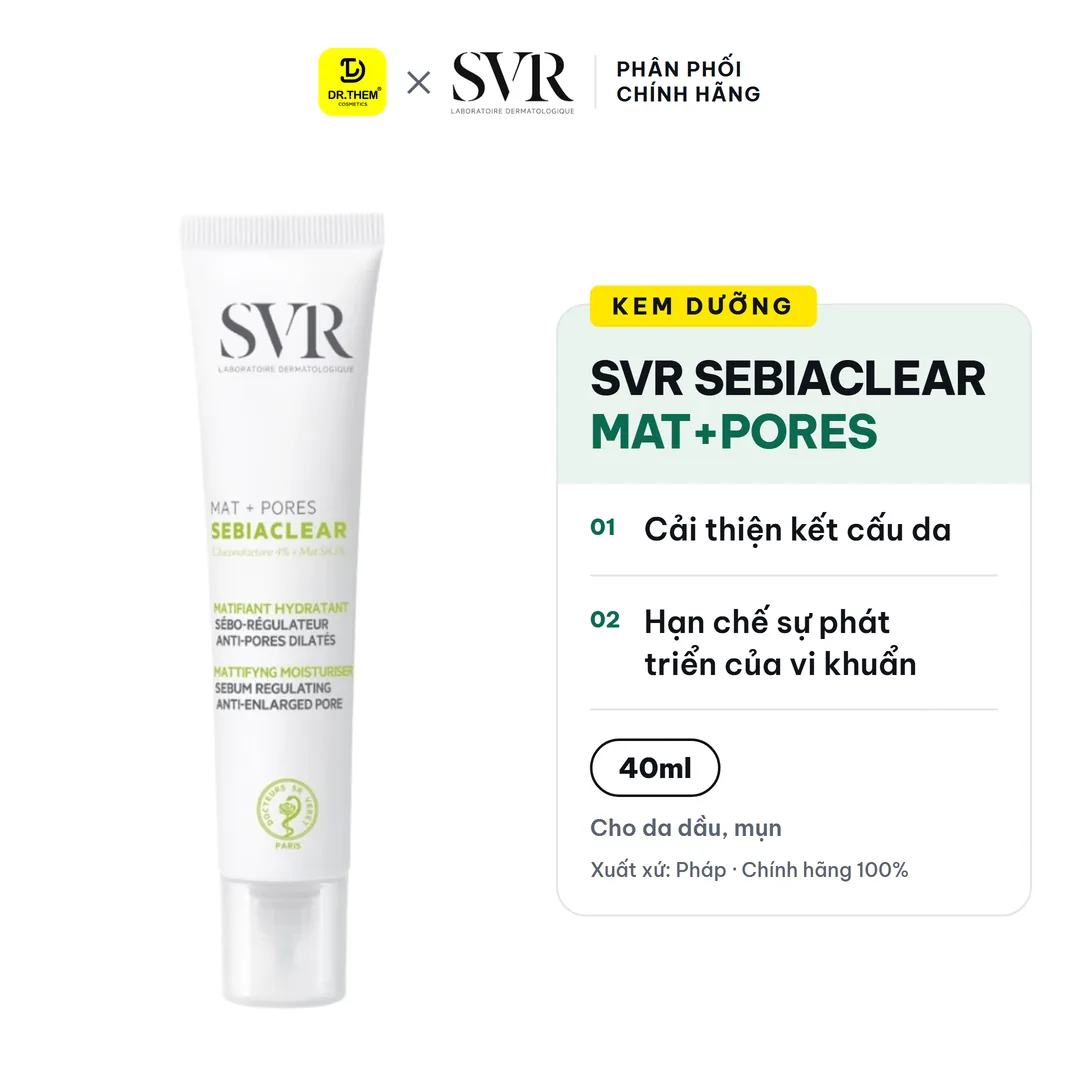 Kem Dưỡng SVR Sebiaclear Mat+Pores Kiềm Dầu Hỗ Trợ Se Khít Lỗ Chân Lông Cho Da Dầu Mụn 40ml