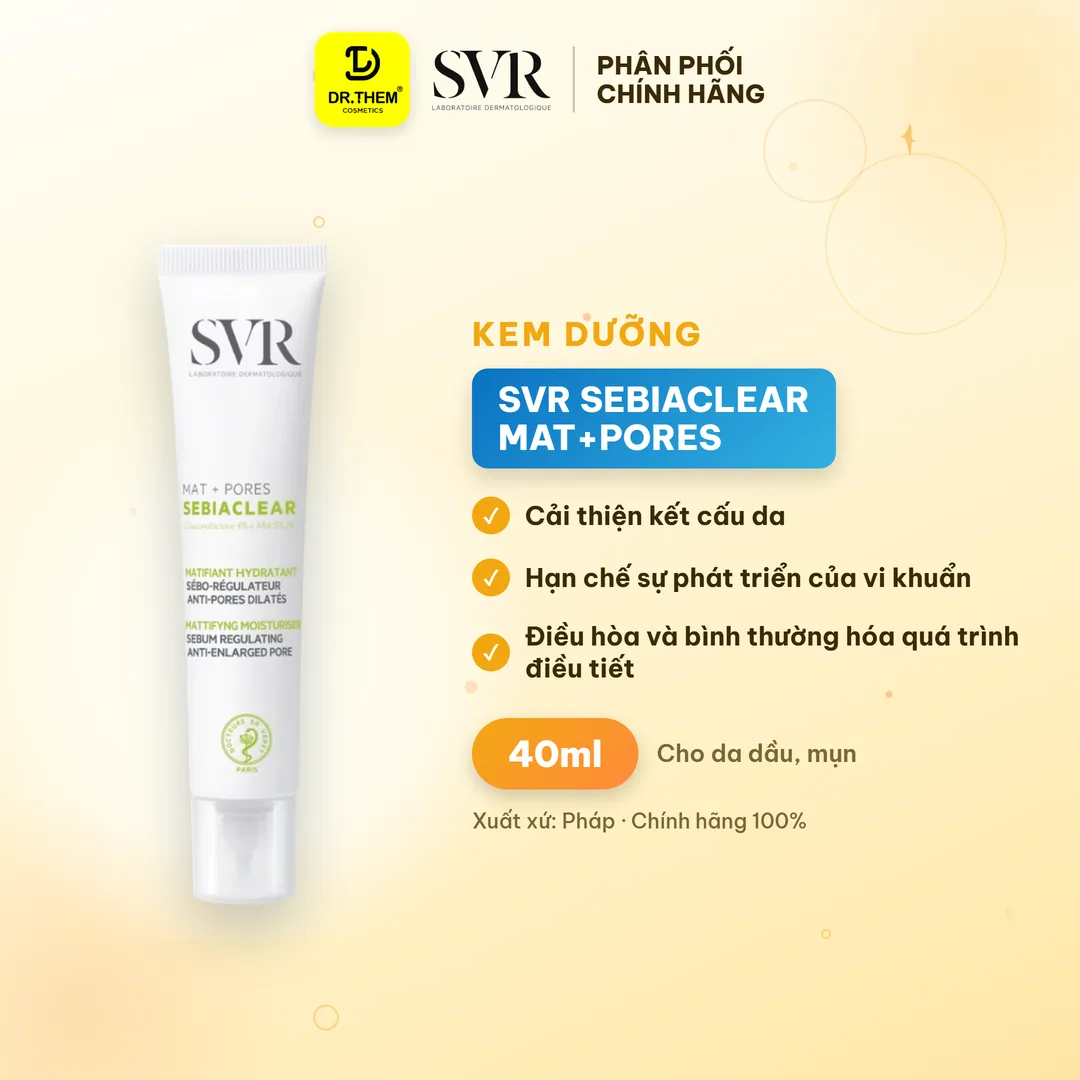 Kem Dưỡng SVR Sebiaclear Mat+Pores Kiềm Dầu Hỗ Trợ Se Khít Lỗ Chân Lông Cho Da Dầu Mụn 40ml