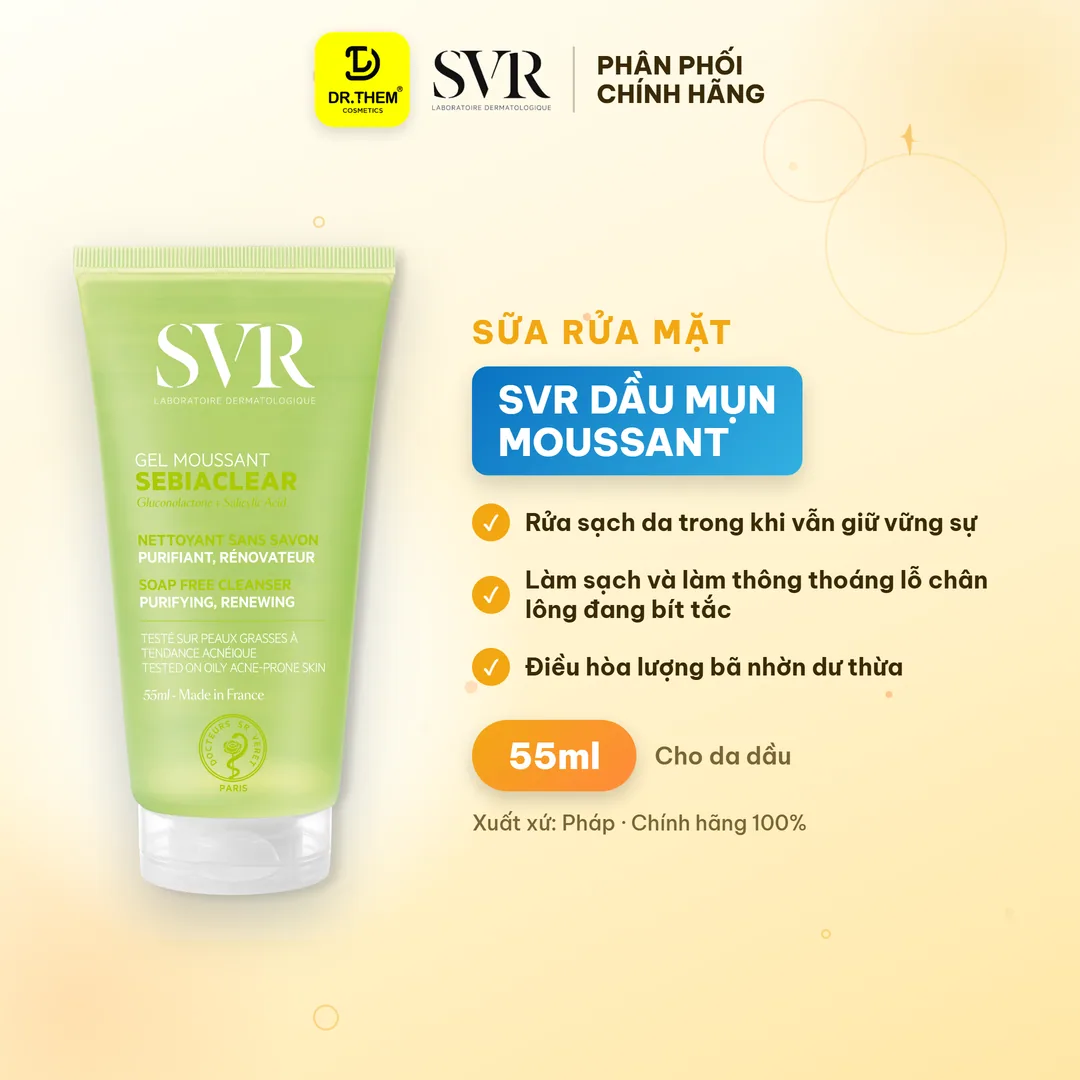 Gel Rửa Mặt SVR Sebiaclear Gel Moussant Không Xà Phòng Hỗ Trợ Giảm Mụn Kiềm Dầu Cho Da Dầu 55ml